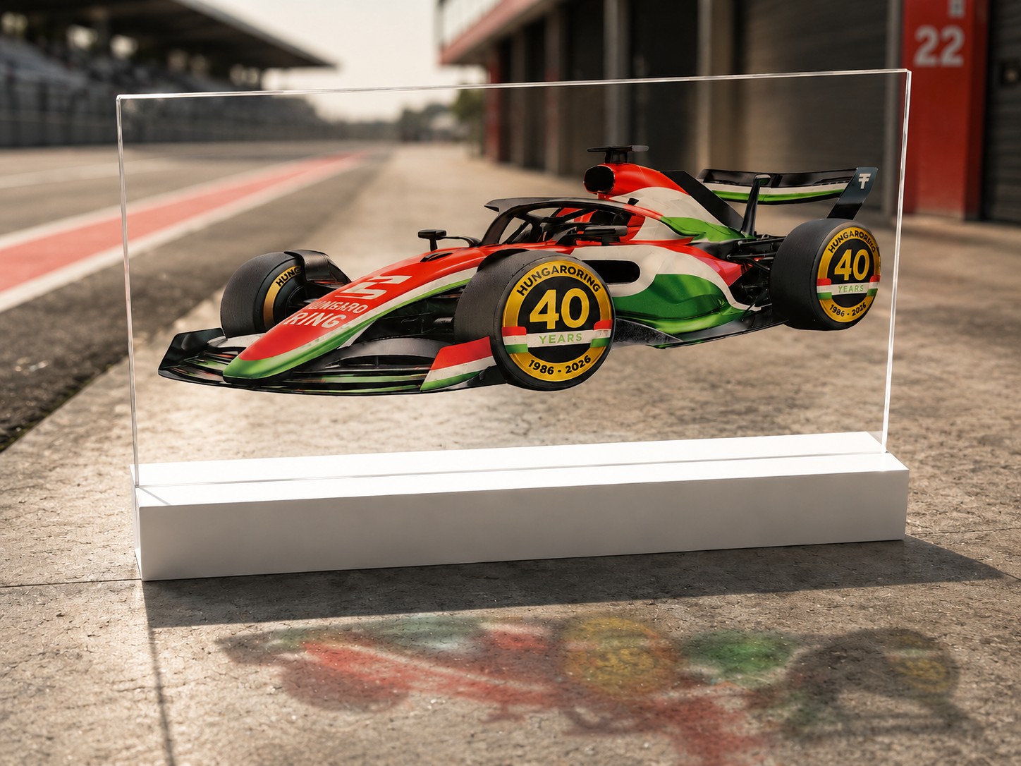 Hungaroring versenyautó grafika átlátszó üvegpanelen