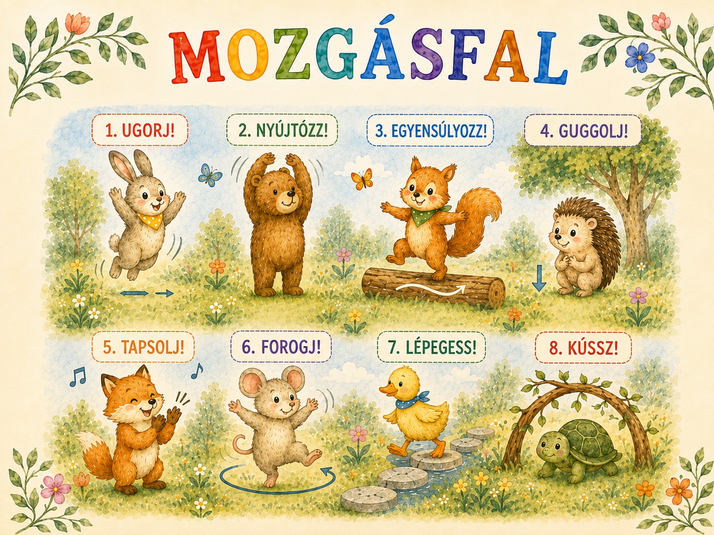 Játékos mozgásfal óvodába mozgást utánzó állatokkal
